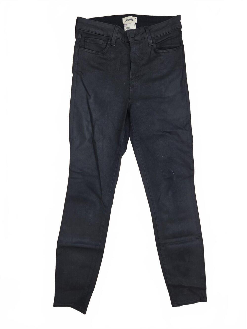 LAgence Margot High Rise Skinny Black Coated Denim Jeans Womens Size 28